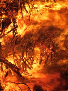 Close-up of fire emphasizing compliance with MSHA fire prevention and control standards.