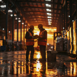 Two mining contractors holding checklists while completing MSHA training